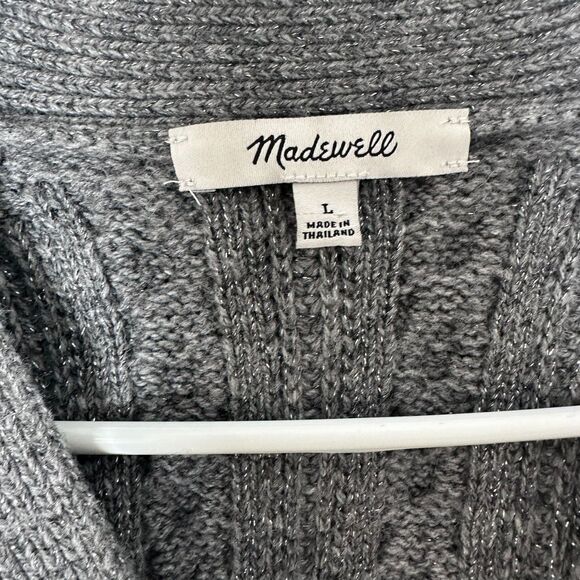 Madewell Sweater Size-L Gray Cable Knit Cropped Cardigan Metallic Wool - Picture 3 of 14